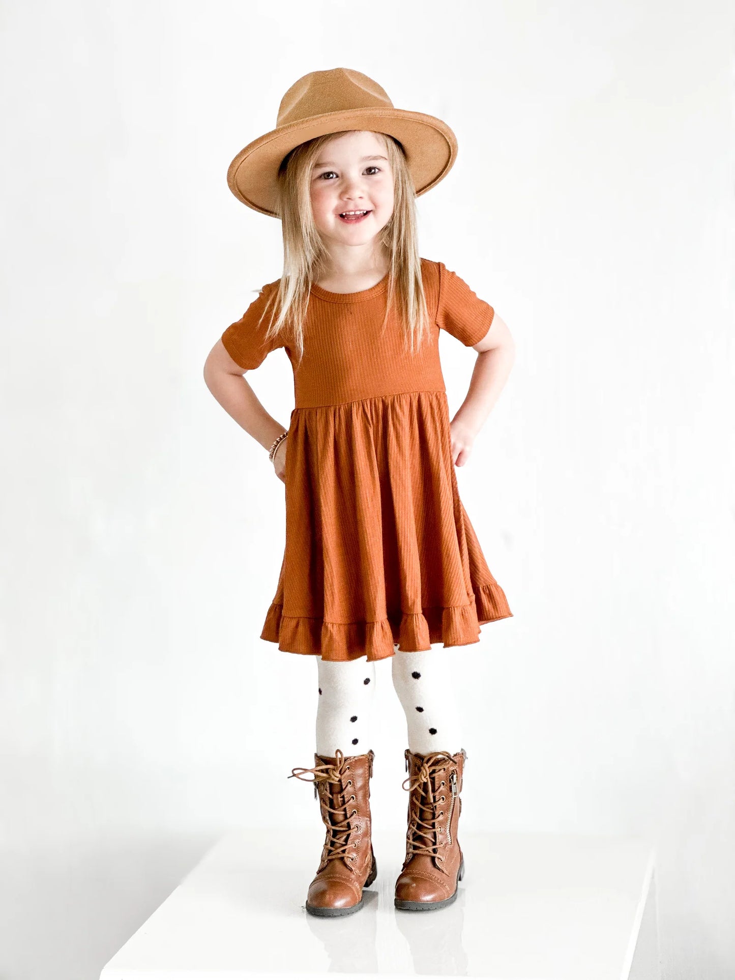 Copper Rib Ruffle Dress