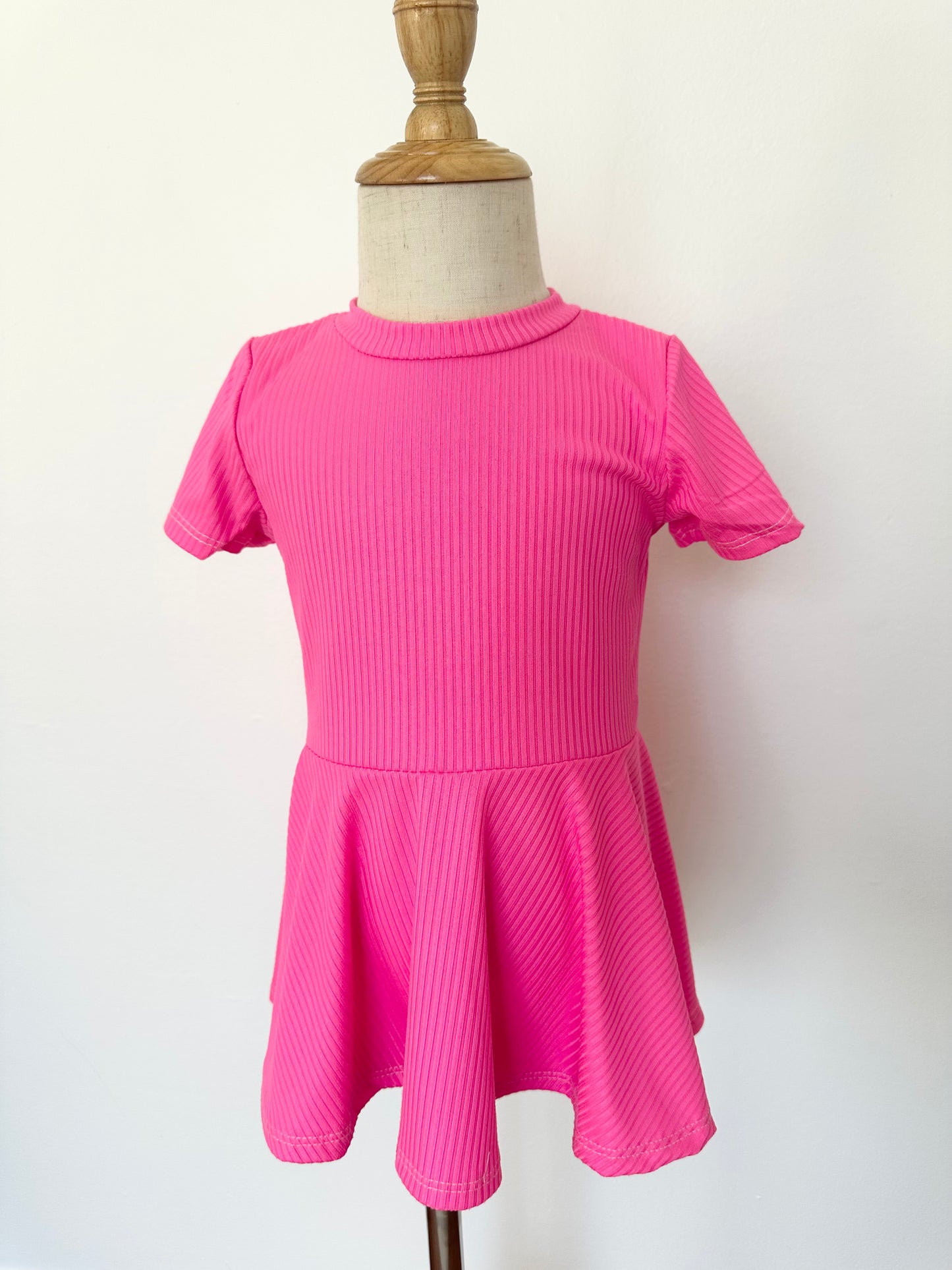 Ribbed Peplum Top- Hot Pink