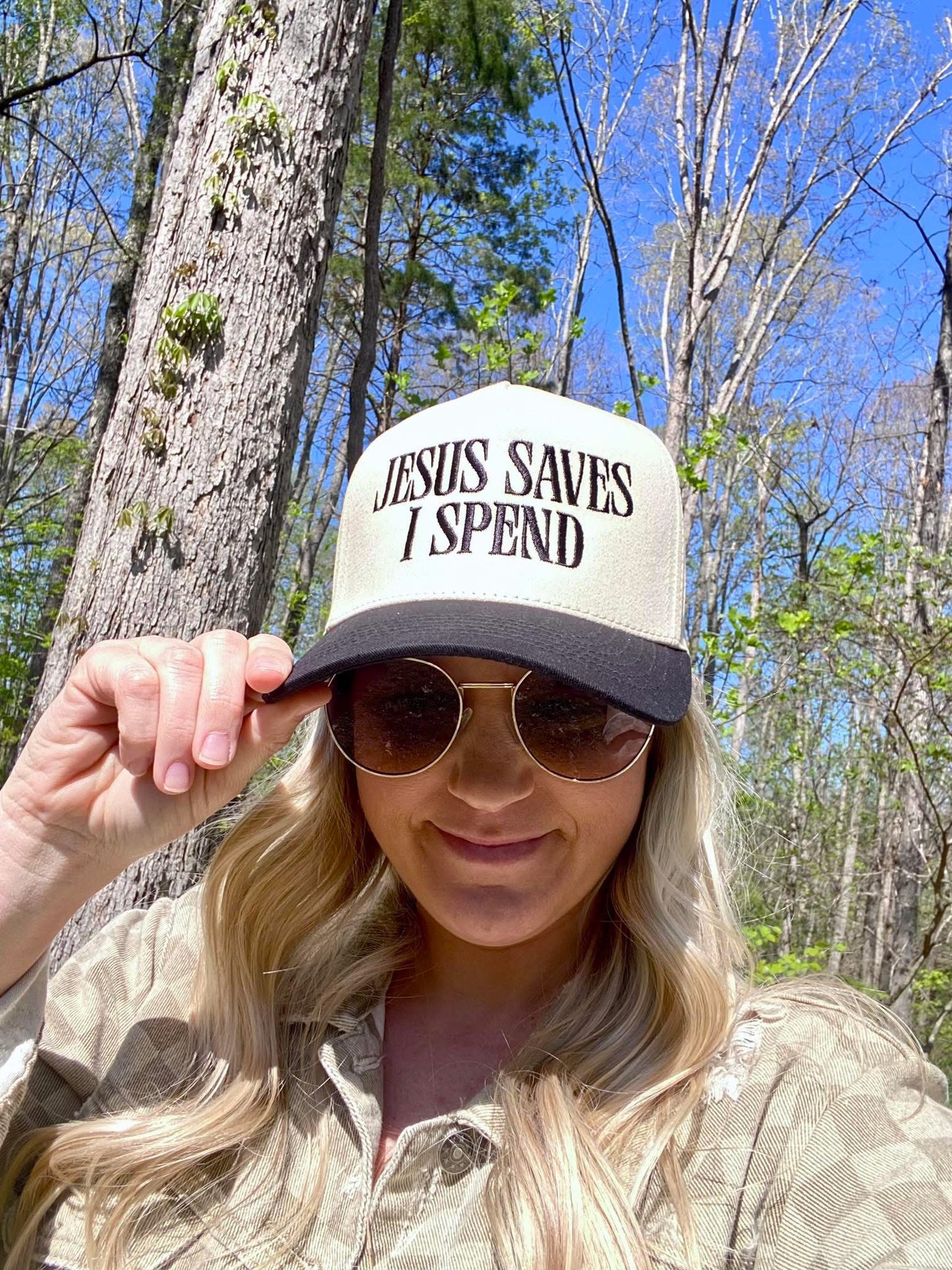 Jesus Saves I Spend Embroidered Hat- Black
