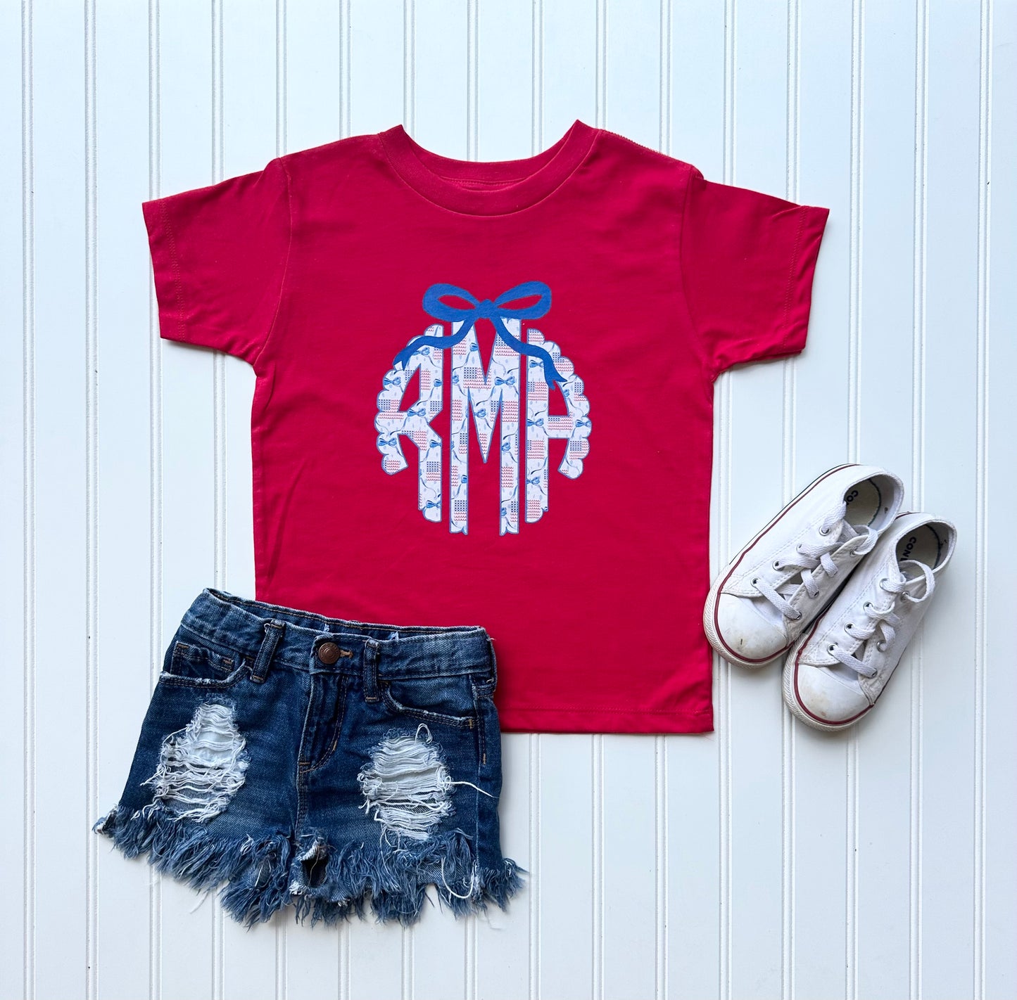 Patriotic Bow Monogram Tshirt