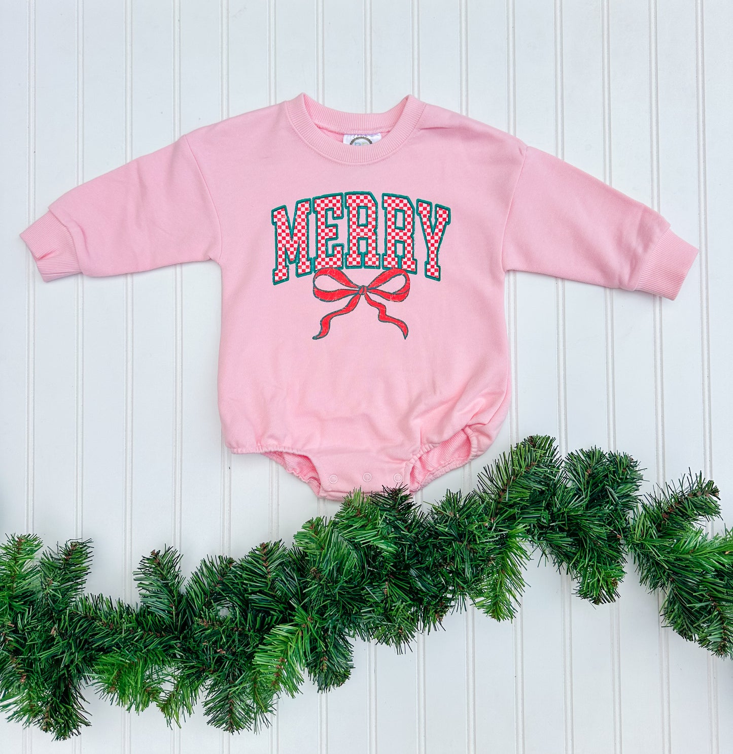 Checkered Merry Bow Bubble Romper