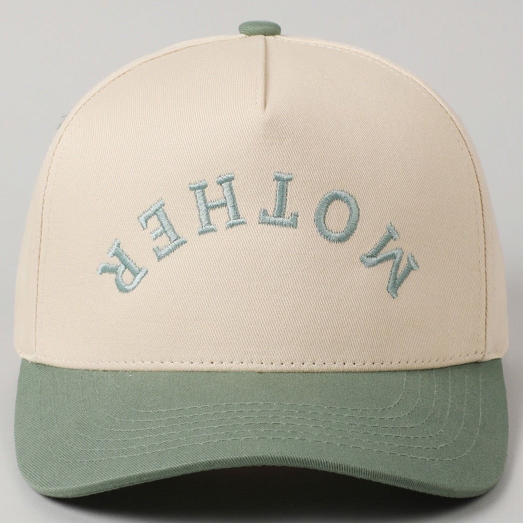 Mother Upside Down Embroidered Hat- Sage