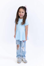 Load image into Gallery viewer, Ribbed Peplum Top- Light Blue
