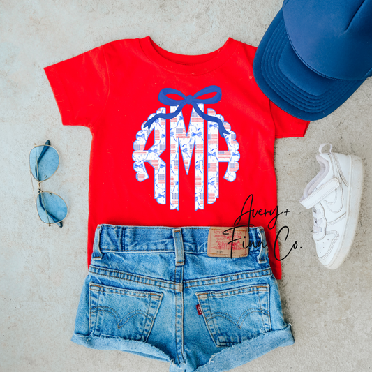 Patriotic Bow Monogram Tshirt