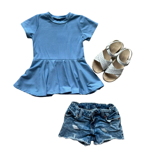 Ribbed Peplum Top- Berry Blue