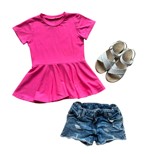 Ribbed Peplum Top- Hot Pink