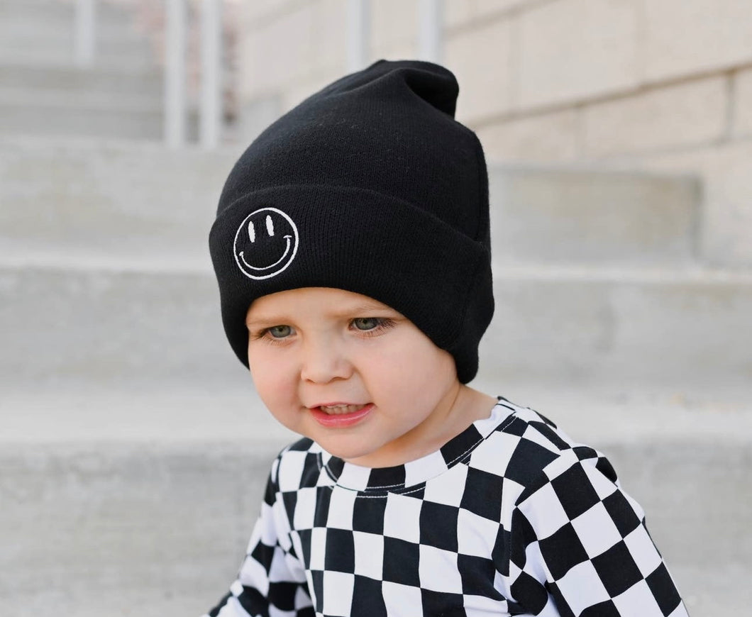 Smiley Bamboo Beanie- Black