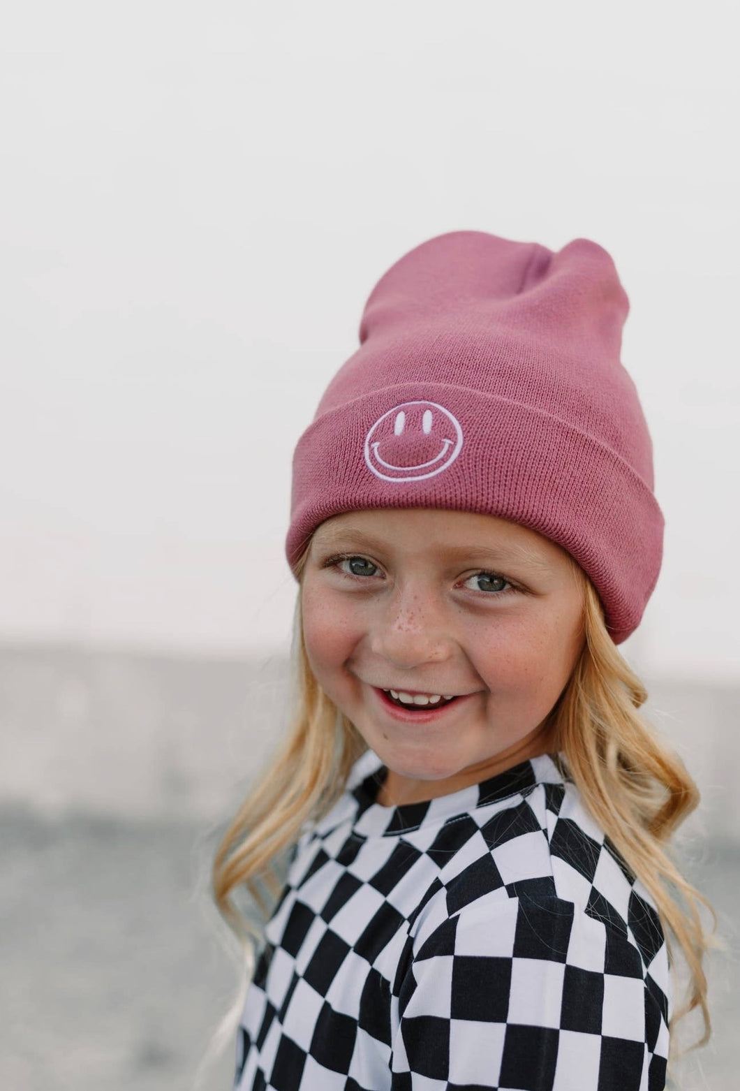 Smiley Bamboo Beanie- Mauve