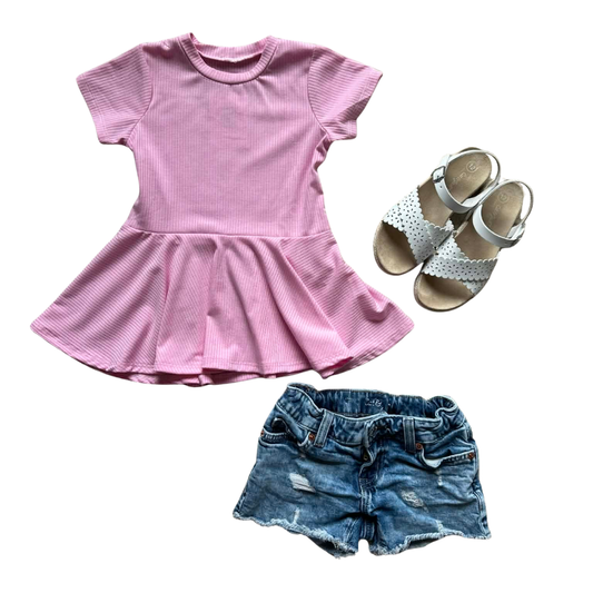 Ribbed Peplum Top- Light Pink