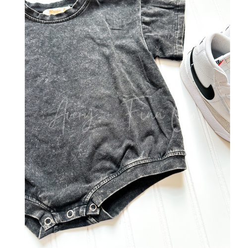 Black Mineral Washed Bubble Romper