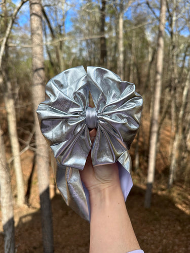 Silver Pleather Bow
