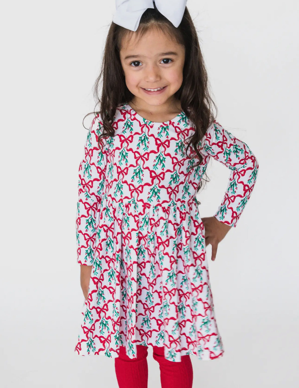 Carol of Bows Long Sleeve Twirl Dress