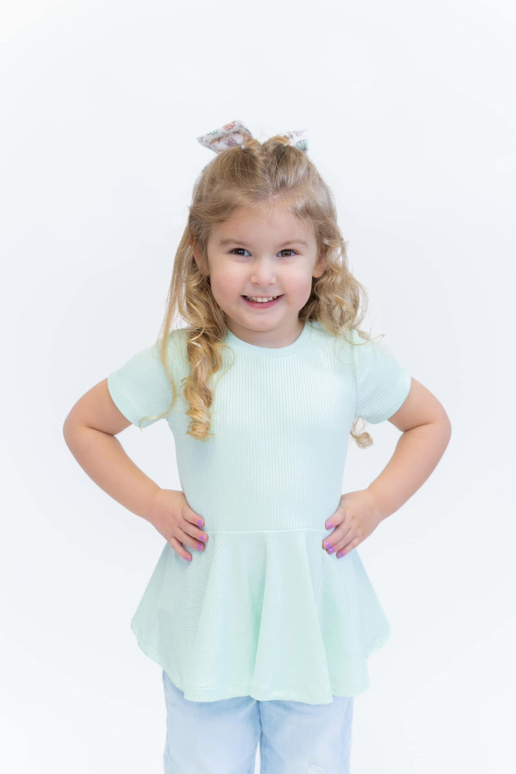 Ribbed Peplum Top- Mint