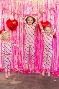 Pink Checkers Bamboo Set