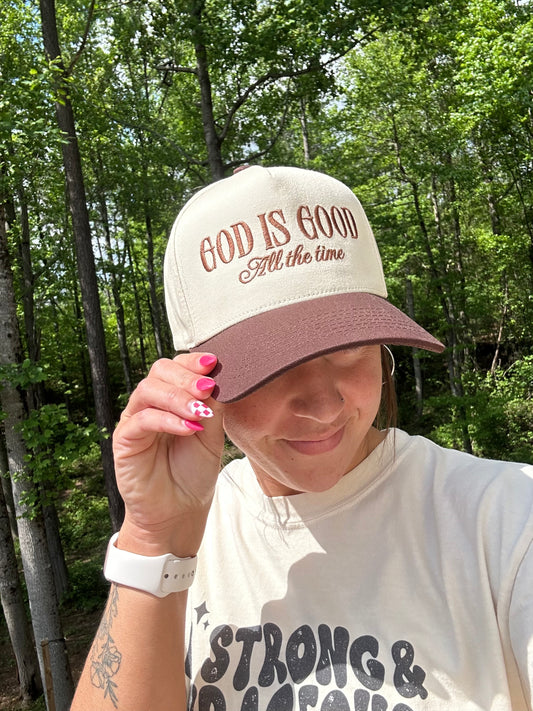 God is Good Embroidered Hat- Brown