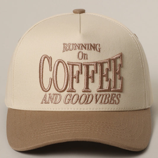 Running on Coffee Embroidered Hat- Beige