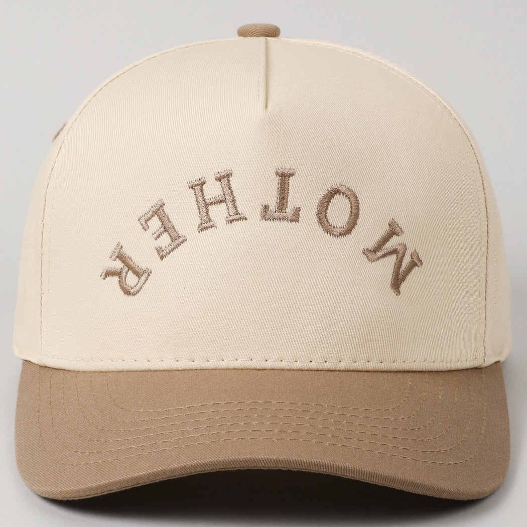 Mother Upside Down Embroidered Hat- Beige