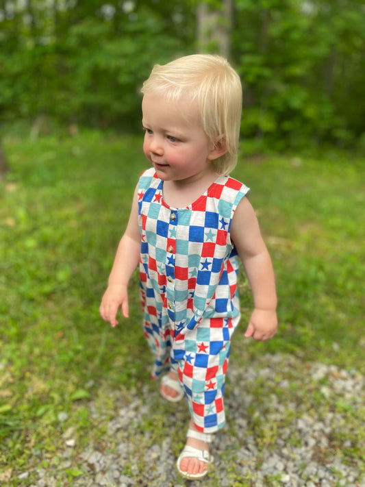 Red, White, and Blue Checkered Boy Shortie