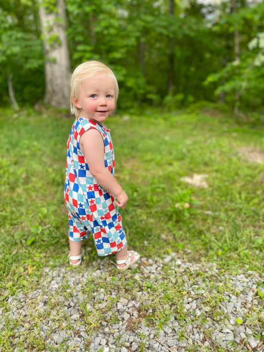 Red, White, and Blue Checkered Boy Shortie