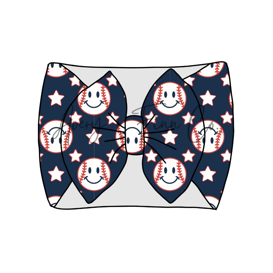 Baseball Smileys Bow