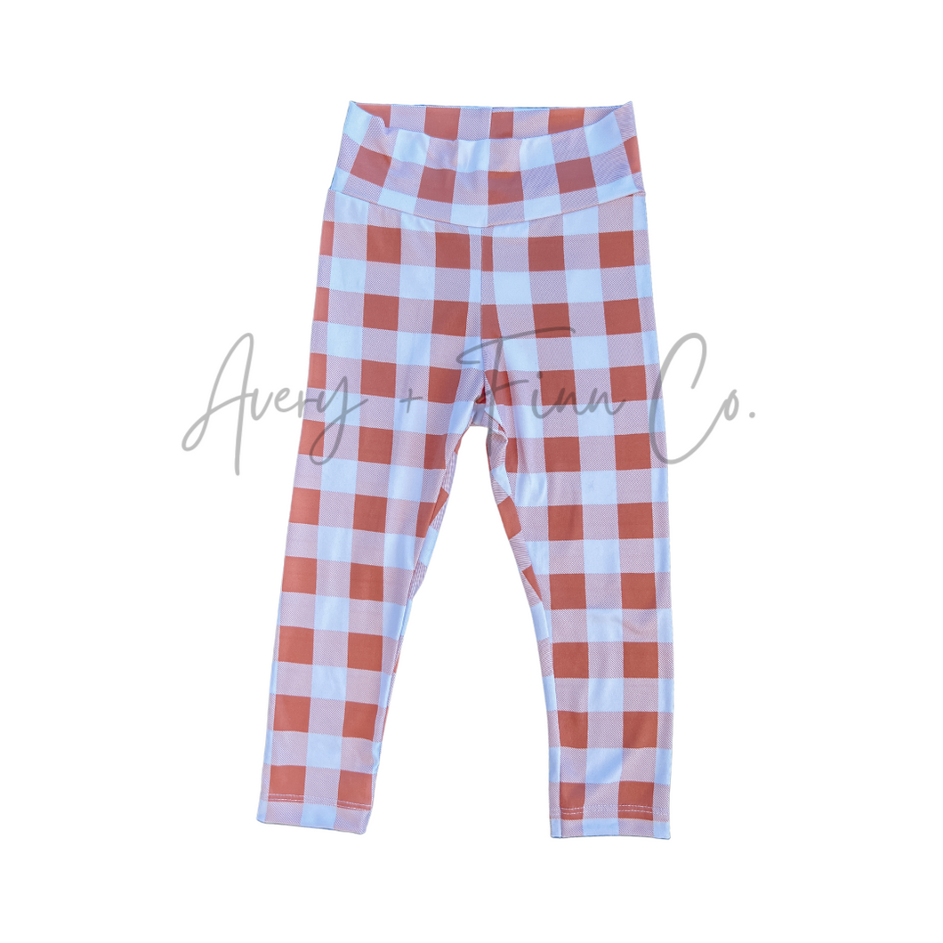 Orange and White Plaid Leggings RTS