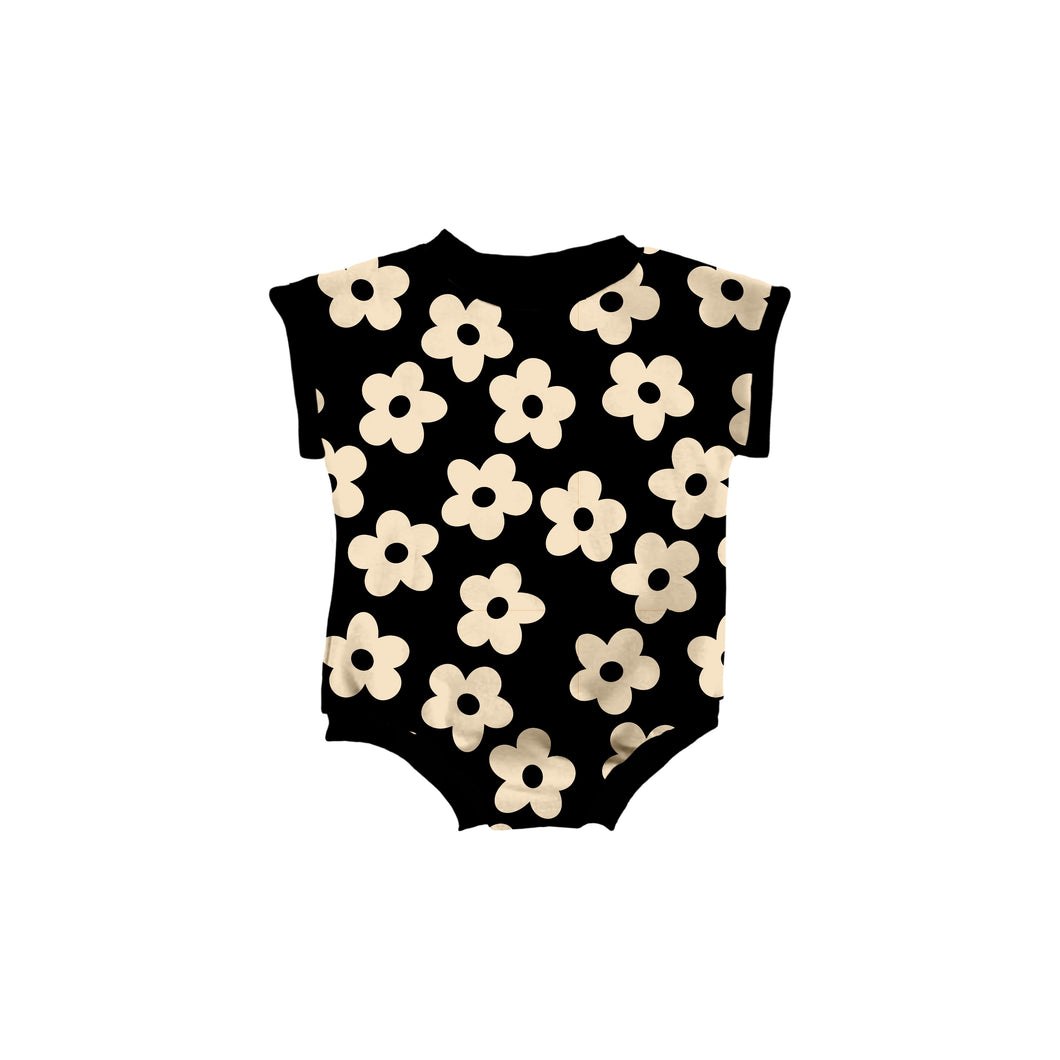 Black and Cream Flowers Fabric
